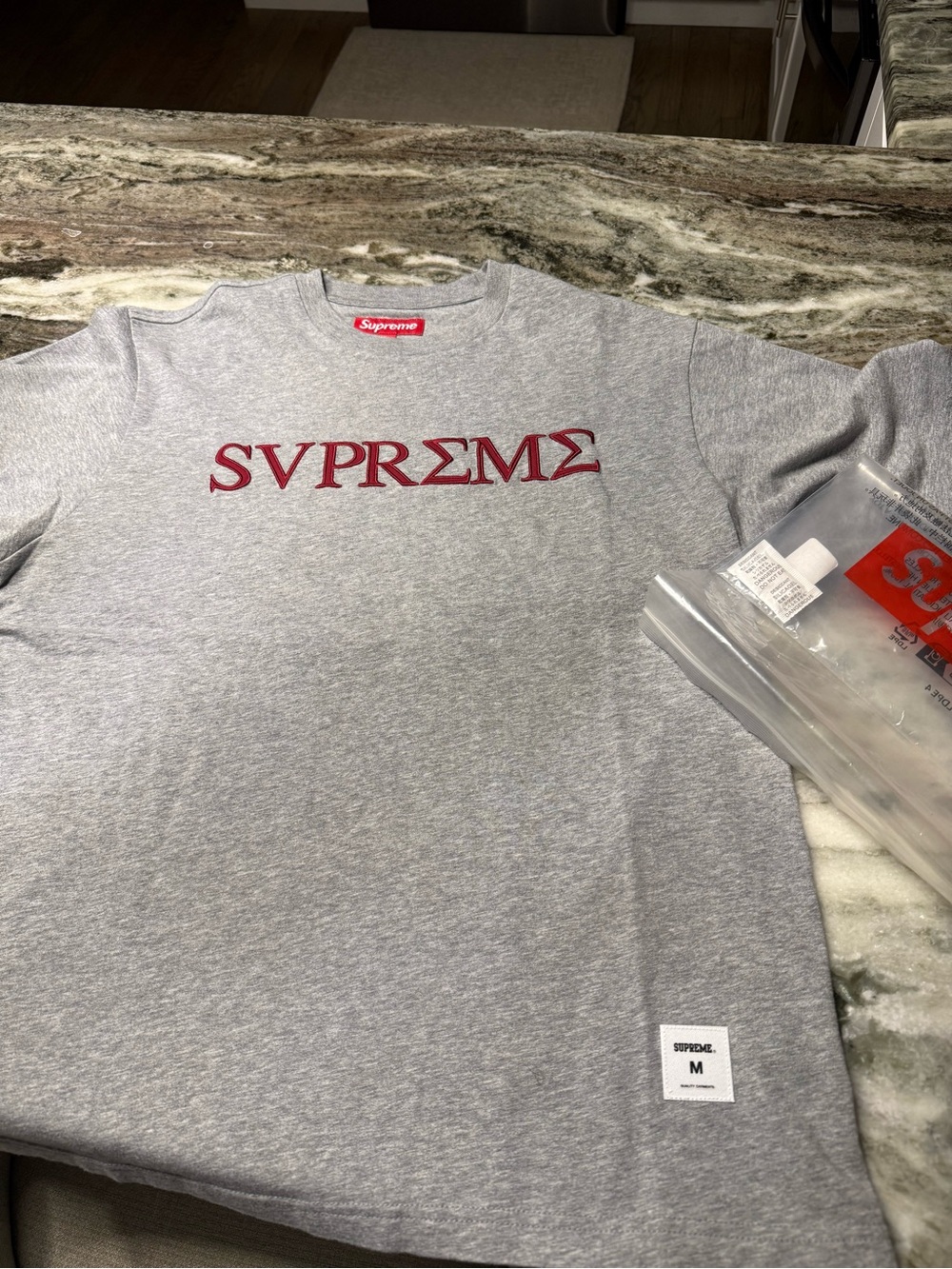 BRAND NEW Supreme Gray Logo t shirt- Gray/Red